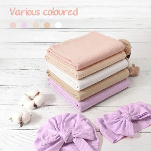 Image of DRESHOW BQUBO Baby Girl Newborn Receiving Blankets with Bow Hat Headband Wooden Birth Announcement Card Set Newborn Baby Swaddle Wrap Set Warm Shower Gift