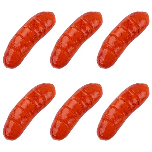 Framendino, 6 Pack Artificial Hot Dog Fake Sausage Simulated Food Model Lifelike Props for Display Photography (Red A)