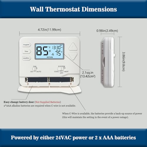 Programmable Thermostat, Single-Stage, 1 Heat/1 Cool, Energy-Saving Thermostat for Home Comfort, White Backlight