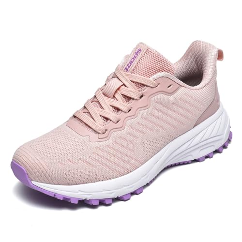 frysen Sapatilhas Running homem mulher sapatilhas desportivas fitness casuais sapatilhas desportivas trilha ginásio ténis desportivos 36-47 UE, Rosa e branco, 38 UE