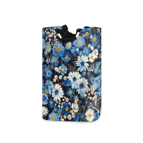 Jihqo Laundry Hamper Basket Blue White Flowers Collapsible Nursery Storage Bin Waterproof Clothing Baskets for Home Bedroom Bathroom Washing Room