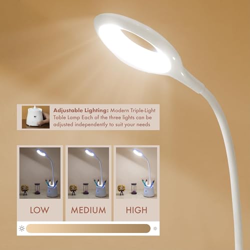 Image of WEIRD WOLF LED Study Table Lamp with Night Light| Pen Holder & Mobile Stand| 3 Brightness Modes Touch Control| Flexible Gooseneck| USB Type-C Charging| Eye-Care Desk Lamp for Students