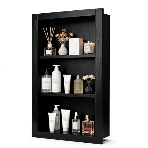 foriy Wood Recessed Medicine Cabinet Organizer 3-Tier 14x24 Black