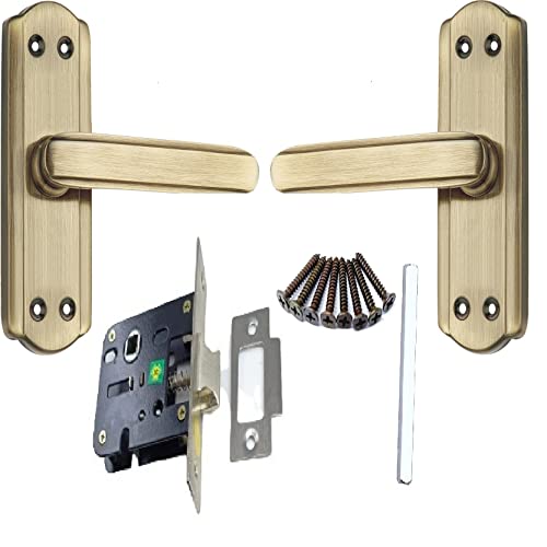 Image of Onjecx Steel Premium Range Bathroom Door Lock Mortise Door Handle with Baby Latch Lock Antique Brass Finish Keyless Bathroom Lock Pack of 1 Set (BL+ S05BAB)
