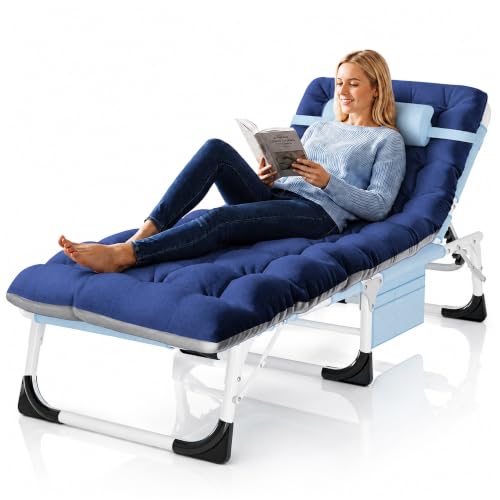 Image of ABORON Patio Lounge Chair, Adjustable Folding Tanning Chair, Max 450LB Load