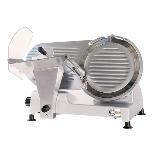 Cleiton® Cortadora de Fiambre Profesional Eléctrica 220V Sobremesa Cuchilla de 250 mm de Diámetro 320W de Potencia | Cortaembutidos Regulable en Espesor 0-12 mm Ideal para Jamón y otros Embutidos