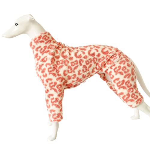 Greyhound Clothes - Dog Winter Warm Fleece Turtleneck Jumpsuit Long Sleeve Four-Leg Rompers Leopard Print Sweatshirt Outdoor Coat for Italian Greyhound Whippet Deerhound Bedlington Terrier (S,Pink)