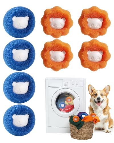 ZEXIJOW 8 Piezas Bolas Atrapa Pelos para Lavadora Reutilizable,Atrapa Pelos Mascota para Eliminar Pelusas y Pelo de Mascotas en Secadora y Lavadora,Eficaz y Práctico