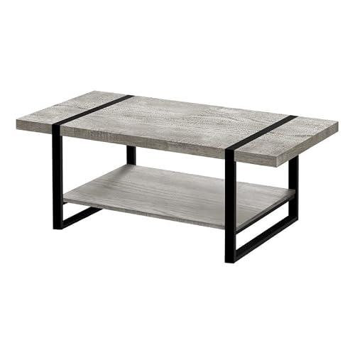 Monarch Specialties 2855, Accent, Cocktail, Rectangular, Living Room, 48" L, Laminate, Contemporary, Modern Coffee Table-Grey Reclaimed Wood-Look/Black Metal, 47.25" L X 23.75" W X 17.75" H #TOP13