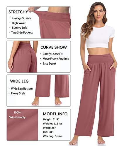 Image of TARSE Womens Wide Leg Pants Casual Loose Yoga Sweatpants Comfy Lounge Pajama Flowy Pants Pockets