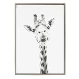 Kate and Laurel Sylvie Giraffe Animal Print Black and White Portrait Framed Canvas Wall Art by Simon Te Tai, 23x33 Gray
