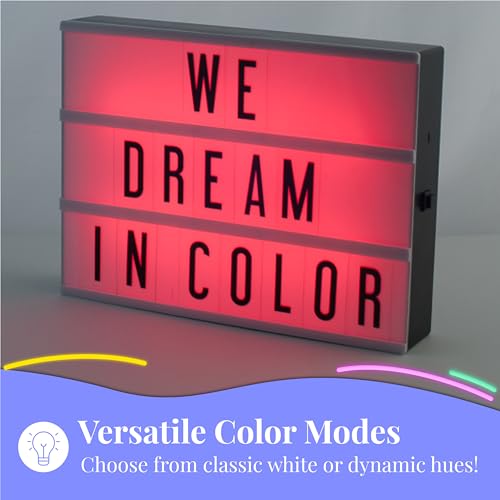 My Cinema Lightbox Cinema Light Box Letter Board - 12x9-Inch Light Up Signs with 100 Letters, Numbers, and Symbols - Neon Sign with White LED, RGB, and Color Freeze Mode for Home Decor