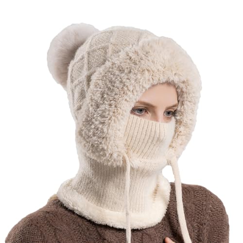 MAZELIKEHOOD Bonnet Cagoule Polaire pour Femme avec Masque Intégré Chaud Doublure Hiver
