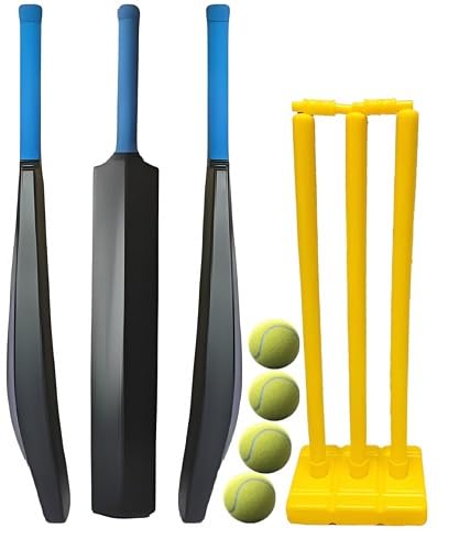 Cricket Bat and Wicket Set with 4 Tennis Balls, PVC Plastic Material-image-41