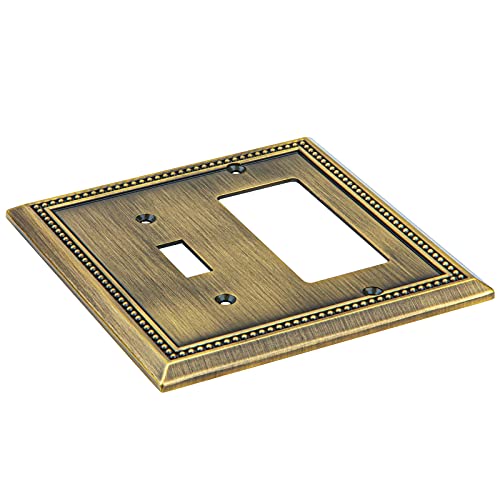 Image of Henne Bery Sunken Pearls Heavy Duty Decorative Wall Plate Switch Plate Outlet Cover (Toggle /Decorator, Antique Brass)