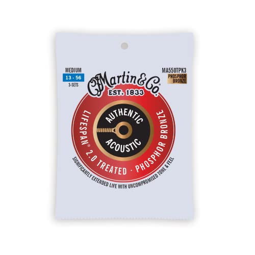 Martin Authentic Acoustic Guitar Strings - 3 Pack - Lifespan 2.0 Treated 92/8 Medium