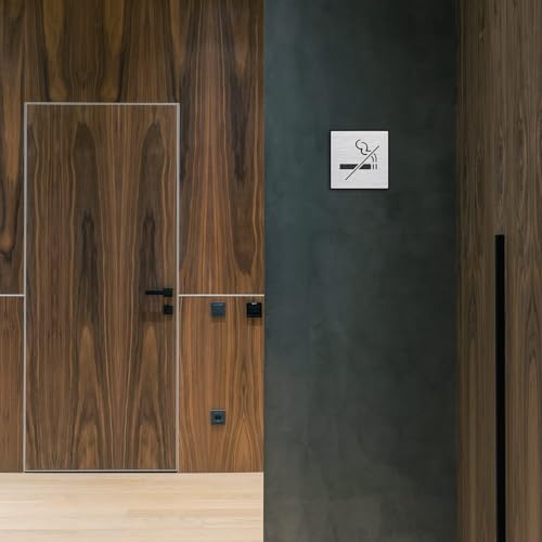 Image of Premium Brush Finish Square Silver Acrylic No Smoking Easy to Mount Double Side Tape 5.8 Inch Signage Self-Adhesive Business Stores Cafe Shop Hospital School Office Hotel 