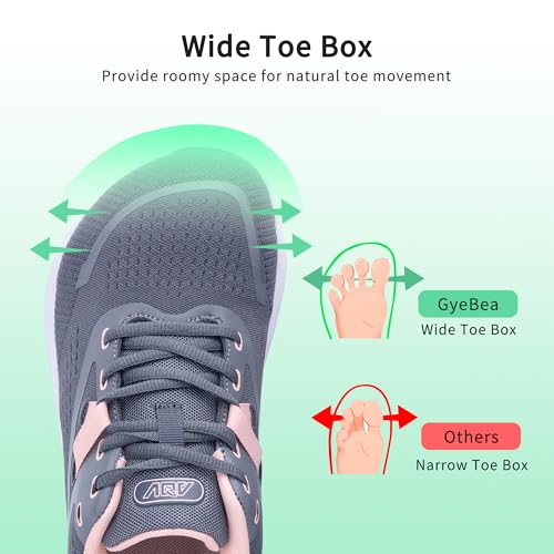 Image of Wide Toe Box Shoes Women Arch Support Walking Sneakers Orthotic Tennis Shoes for Plantar Fasciitis Bunions GreyPink Size 6
