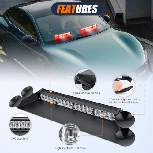 Image of Nilight 32LED Red White Dash Strobe Light w /Controller Windshield Mount | User-Friendly Panel 2-in-1 Deck Split Flashing Lights for Truck Construction Pickup Interior Front /Rear Mount 36 Modes