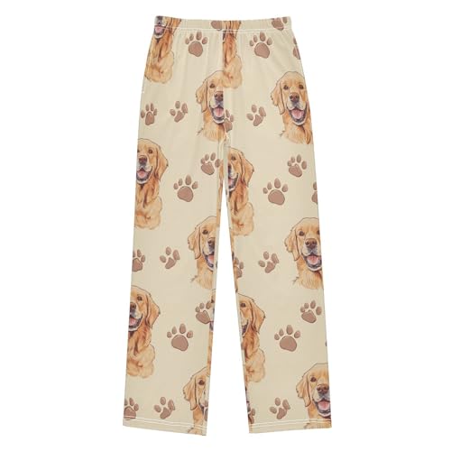 Pajama Bottoms, Golden Retriever with Brown Paw Pajamas Pant Lounge Wear Sleep Long Pants Casual Sleepwear Pjs