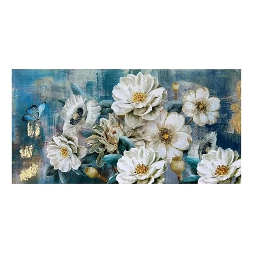 Peinture de fleur pour mur vide : affiche toile turquoise 30x60cm
