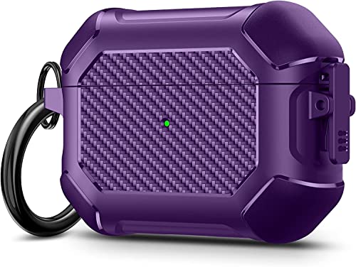 Image of Printme for AirPods Pro 2nd Generation Case 2022, Carbon Fiber Secure Lock Clip Full Body Shockproof Hard Shell Protective Case Cover with Keychain for Apple AirPod Pro 2 (Purple)