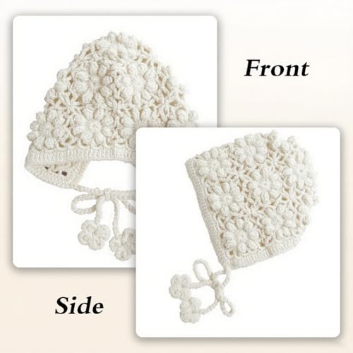 Baby Girls Bonnet Handmade Hollow Crochet Flower Earflap Knit Hats Adjustable 3-36 Months4