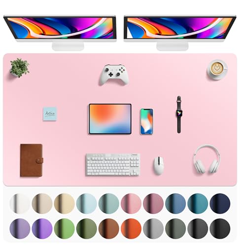 Image of Aothia Faux Leather Desk Mat - Large Mouse Pad, Non-Slip PU Leather Blotter, Waterproof Writing Surface for Office and Home (Fairy Pink, 63 inch x 24 inch)