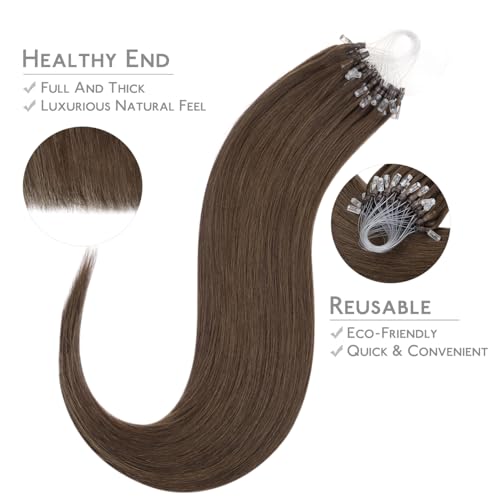 Image of WENNALIFE Microlink Hair Extensions Human Hair, 50g 50s 18 Inch Muted Light Brown Brunette Remy Hair Microbead Micro Link Microloop Microring Invisible Natural Fusion Installation