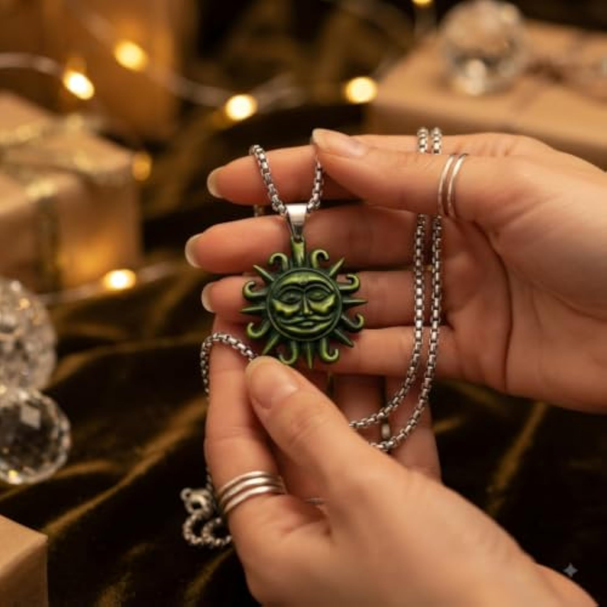 Lord Bhagwan Surya Dev Sun God Bronze Pendant with Box Chain