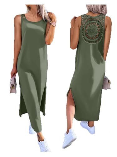 Image of Women's Summer Tank Dress Casual Sleeveless Side Split Maxi Dresses