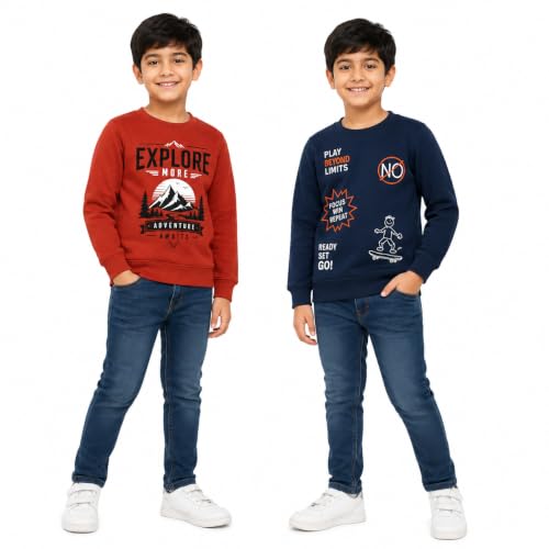 Image of Boys' T-Shirt Chest Printed Full Sleeves Sweatshirt Material T-Shirt Pack of 2