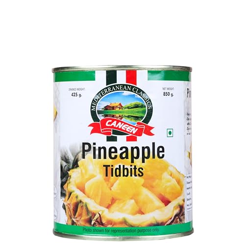 Image of CANEEN Pineapple Titbits 850g | Juicy Pineapple Chunks in Sugar Syrup | Ready-to-Eat Canned Fruit for Cocktails, Desserts, Salads, Baking & Smoothies