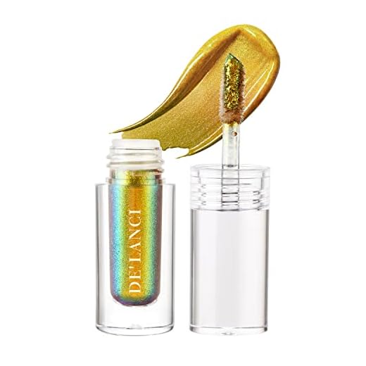 DE'LANCI Metallic Eyeshadow, Intense Multicolor Shifting Liquid Eyeshadow, Long-lasting With No Crease, Highly Pigment Chameleon Metallic Eyeshadow Liquid Makeup Christmas, 1.6g (01 SUNSHINE)