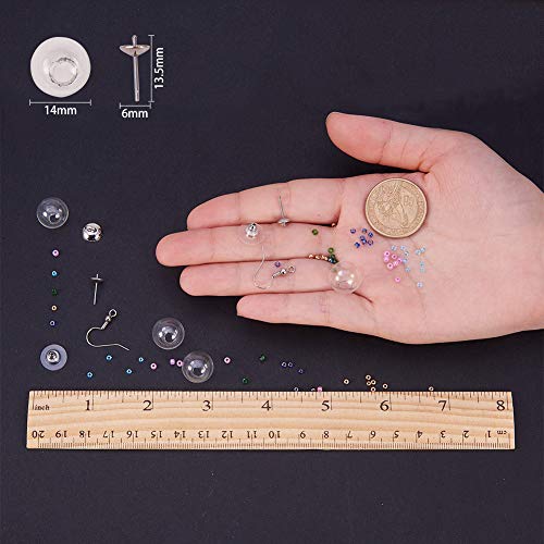 Sunnyclue 1 Box Diy 10 Pairs Crystal Bubble Glass Ball Bottle Dangle Stud Earring Making Starter Kits Jewelry Craft Supplies Adults Women, Silver #TOP2
