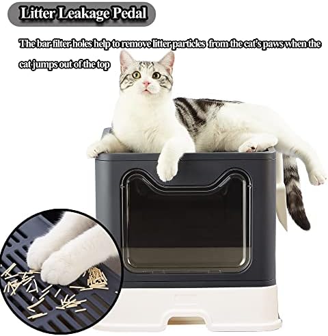 Vealind Foldable Cat Litter Tray Cats Litter Box with Front Entry & Top Exit XXL Extra Large Space Toilet Boxes with Trays, Lid and Pet Litter Shovel (Black)