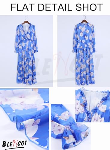 Image of BLENCOT Womens Casual Boho Floral Printed V Neck Long Sleeve Long Maxi Dress Spring Summer Dresses