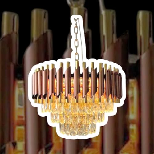 Image of Modern Ceiling Lamp 3-Tier Round Crystal Chandelier for Living Room | Modern Ceiling Light Jhumar for Hall for Home Decoration + 3 Color LED Light (Brown Gold, 400MM)