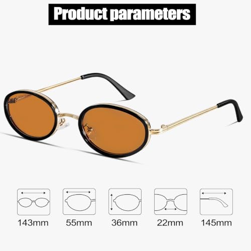 Image of boten Retro Oval Sunglasses for Women 90s Small Gold Frame Sun Glasses Lightweight Cute Chic Sunnies