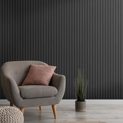 Charcoal Grey Slatwall Panels - Real Wood Veneer Acoustic Slatwall Panels | 3D Decorative Wall Panels | 600mm x 600mm