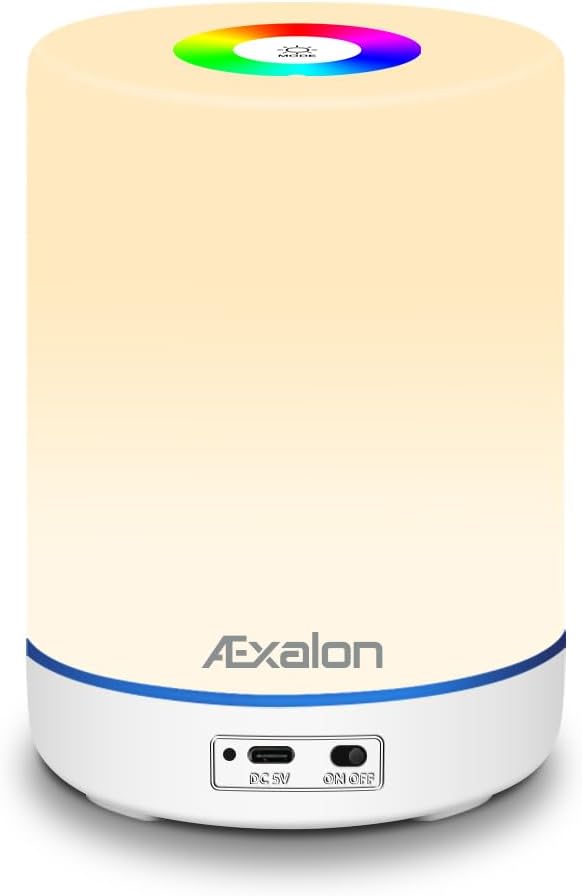 ÆxalonÆxalon LED Night Light, Smart Touch Control Bedside Table Lamp, RGB Color Changing Modes Nightlight, USB Type C Rechargeable Night Lights for Baby, Kids, Teens, Boys, Girls, Bedroom, Camping, Office