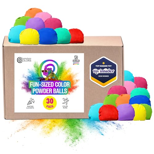 Chameleon Colors Fun Sized Color Balls Perfect for Color Powder Wars and Holi Colors Chalk Powder Refillable Balls Throwable Powdered Chalk Ball for Kids and Adults Non-Toxic 30 Pack