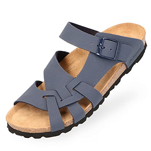 BOnova Melle Nubukleder Sandale Damen in 2 Farben und von Größe 36 bis 42. Mit stylischem und bequemem Schnallensystem. Bequemes Kork Fußbett – Laufen wie auf Wolken. Hergestellt in der EU - blau 38