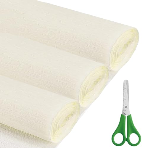Papier crépon italien blanc crème en lot de 3 rouleaux de 43cm x 2,5m
