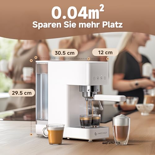 AMZCHEF Siebträgermaschine 20 Bar Espresso Maschine mit LED-Display, Professionellem Milchaufschäumer & Edelstahl-Dampfstab, 1.5L Abnehmbarer Tank, 1350W Schnellaufheizung, Weiß