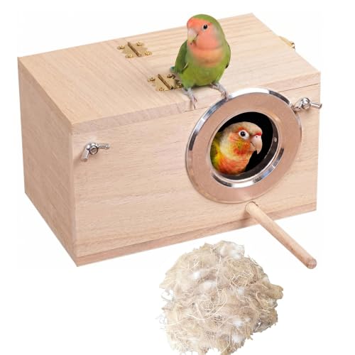 YJJKJ Wood Parakeet Nest Box with Natural Nesting Pads, Breeding Bird Cage House for Lovebirds Cockatiel Parrotlets Budgerigar Small Parrot