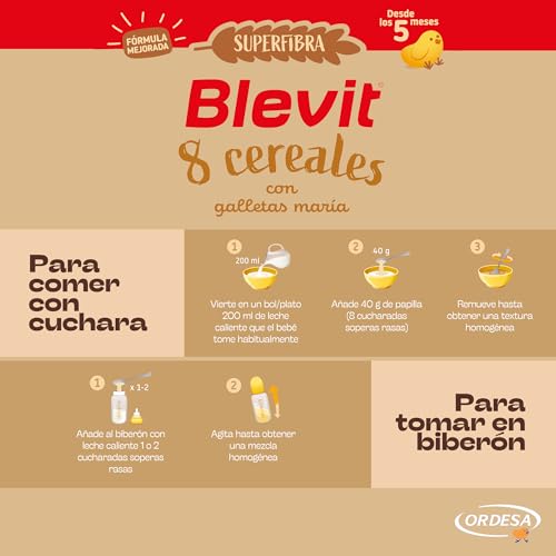 Miniatura 6 de Blevit Superfibra 8 Cereales Con Galletas María 500g Papilla De 8 Cereales Para Bebé Desde Los 5 Meses - Con Galletas María, Vitaminas, Minerales Y Fibra