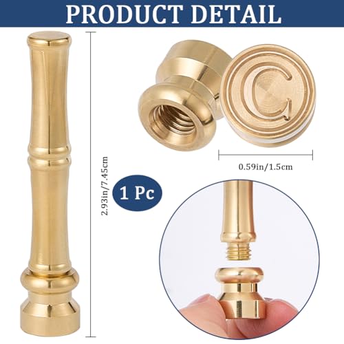 CRASPIRE C Wax Seal Stamp Letter Sealing Stamps 15mm Golden Metal Brass Retro Vintage Alphabet Initial Mini Stamp with Bamboo Stick Handle for Thanksgiving Cards Envelope Wrap Wedding Party Invitation - Image 2