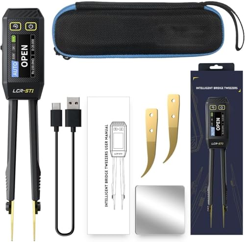 LCR Meter, LCR-ST1 Digital Bridge Gauge, High Precision LCR Measuring Tweezers Smart for SMD Tweezers，LCR Tester Measuring Meter