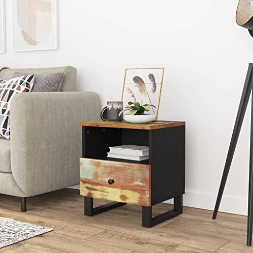 Industrial Mango Wood Bedside Cabinet with Drawer and Open Shelf for Modern Bedroom Storage Multicolor, 12.2 x 15.7 x 18.1 in